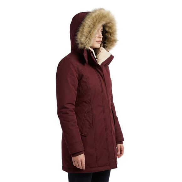 Hollister Thermore Faux Fur Hooded Parka XS Burgundy All-Weather 3/4 Coat - Picture 2 of 13
